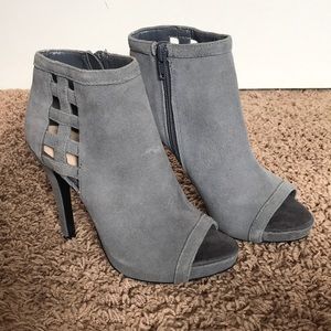 Gray open toe booties from Nine West